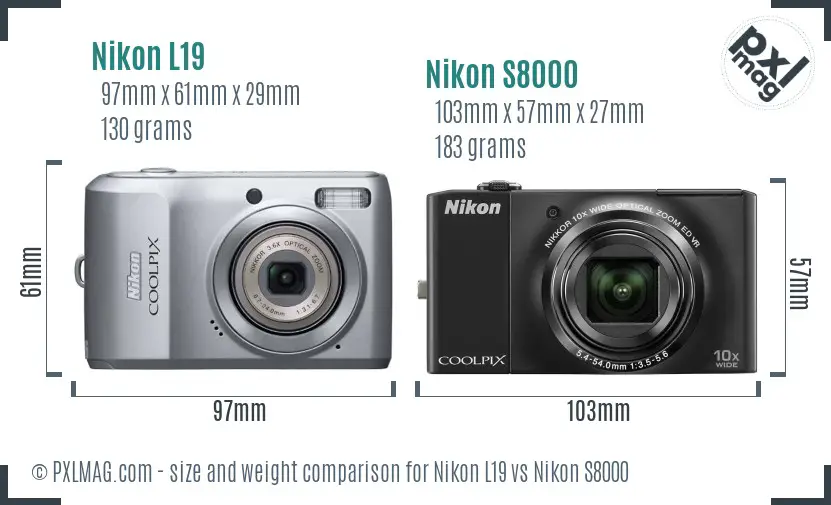 Nikon L19 vs Nikon S8000 size comparison