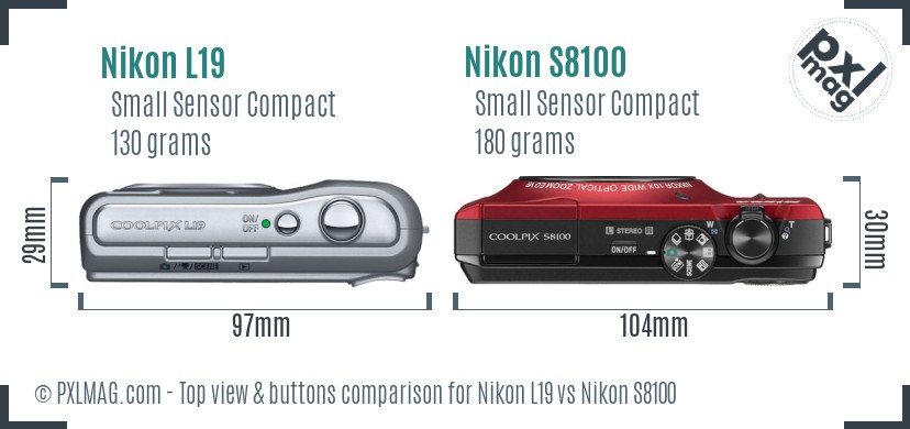 Nikon L19 vs Nikon S8100 top view buttons comparison
