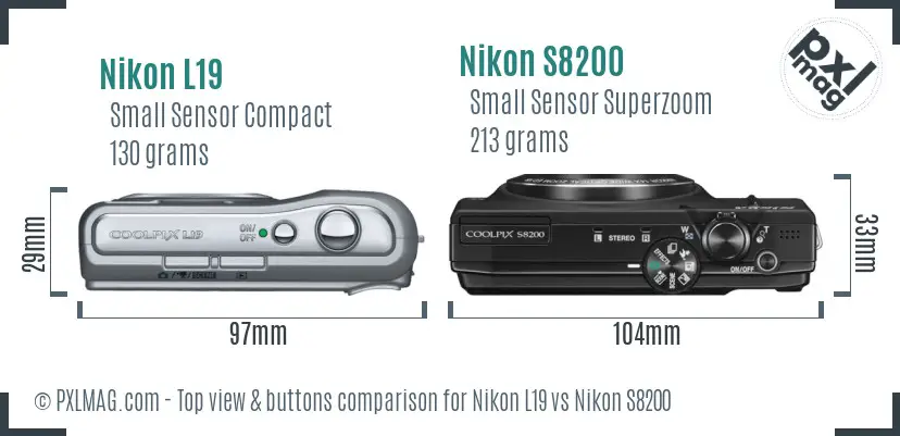 Nikon L19 vs Nikon S8200 top view buttons comparison