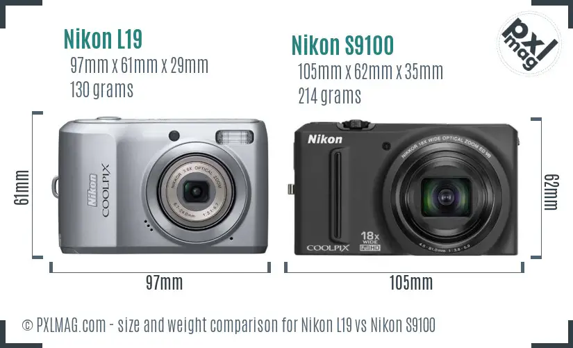 Nikon L19 vs Nikon S9100 size comparison