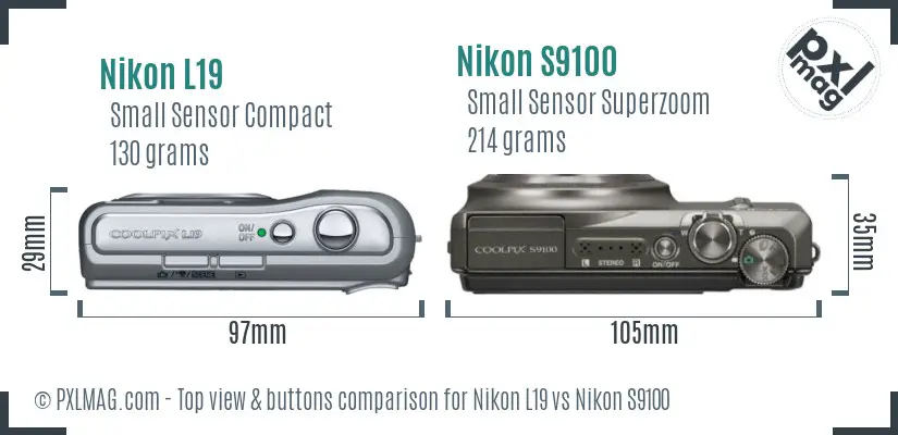 Nikon L19 vs Nikon S9100 top view buttons comparison