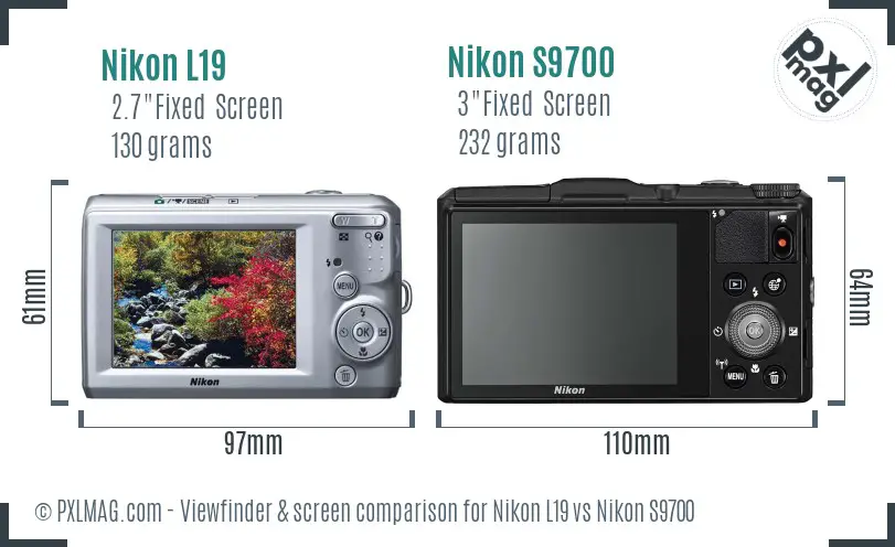 Nikon L19 vs Nikon S9700 Screen and Viewfinder comparison