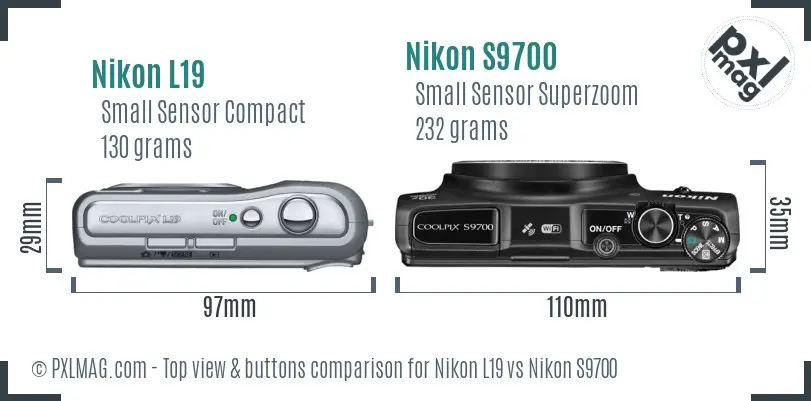 Nikon L19 vs Nikon S9700 top view buttons comparison