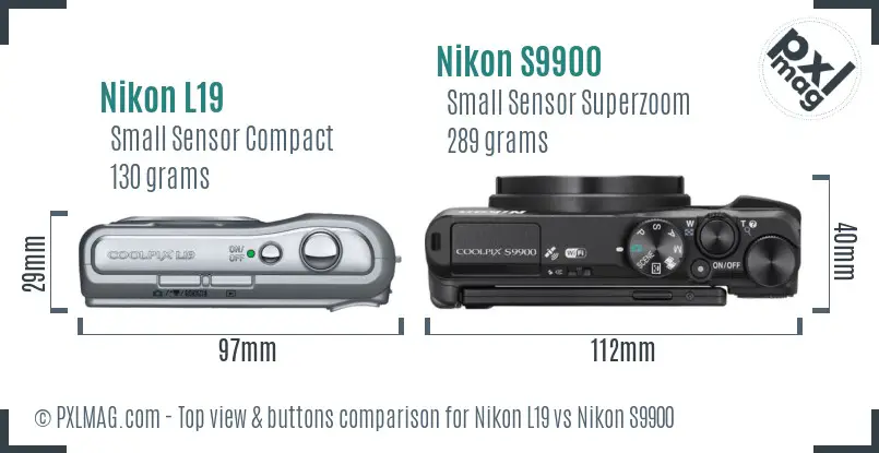 Nikon L19 vs Nikon S9900 top view buttons comparison Nikon L19 vs Nikon S9900 top view buttons comparison
