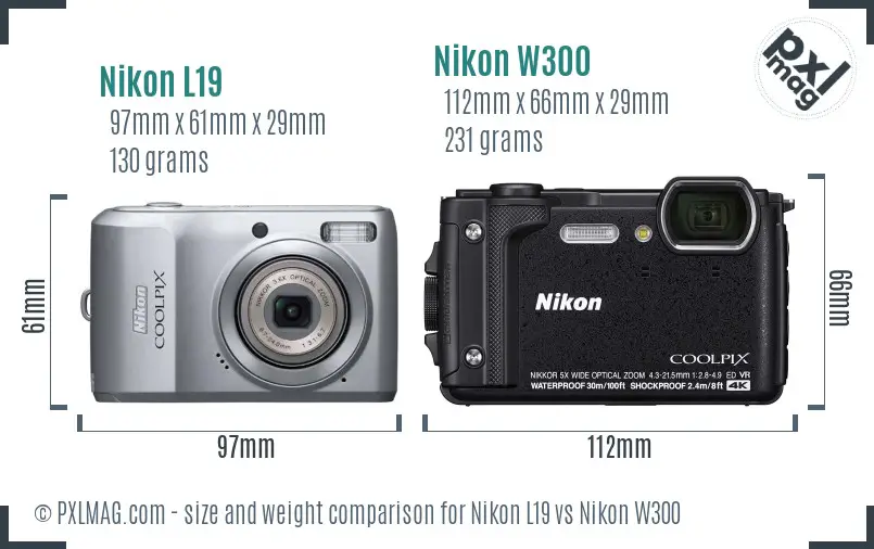 Nikon L19 vs Nikon W300 size comparison