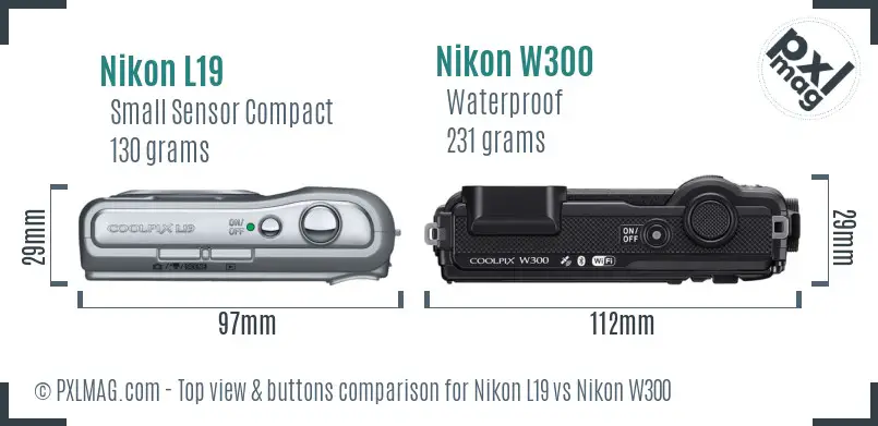 Nikon L19 vs Nikon W300 top view buttons comparison