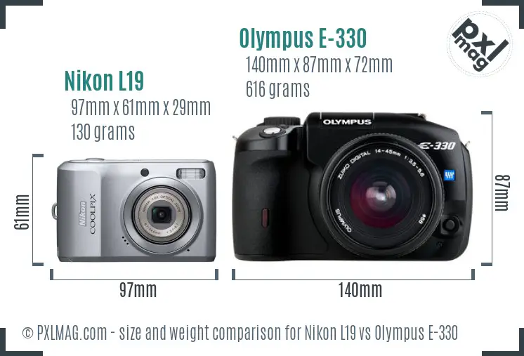 Nikon L19 vs Olympus E-330 size comparison