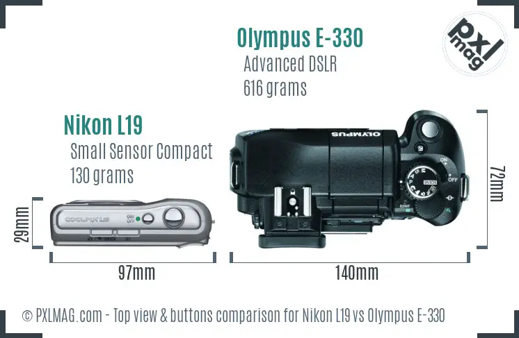 Nikon L19 vs Olympus E-330 top view buttons comparison