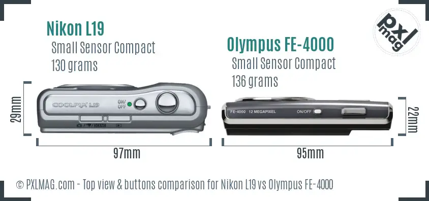Nikon L19 vs Olympus FE-4000 top view buttons comparison