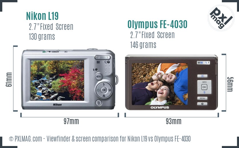 Nikon L19 vs Olympus FE-4030 Screen and Viewfinder comparison