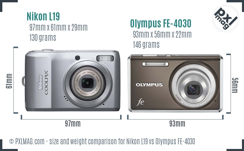 Nikon L19 vs Olympus FE-4030 size comparison Nikon L19 vs Olympus FE-4030 size comparison