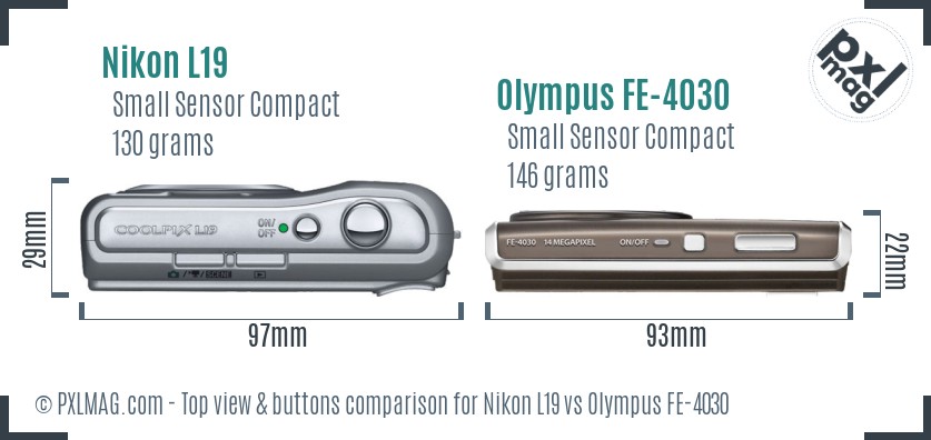 Nikon L19 vs Olympus FE-4030 top view buttons comparison