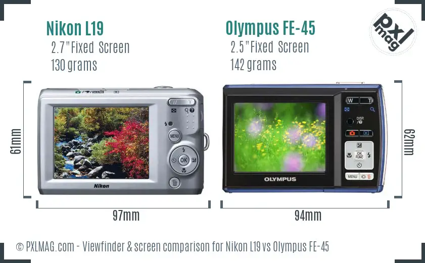 Nikon L19 vs Olympus FE-45 Screen and Viewfinder comparison