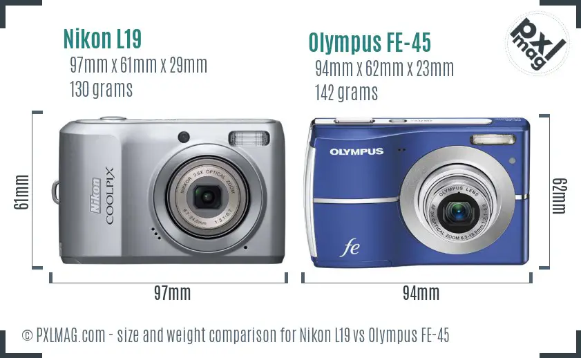 Nikon L19 vs Olympus FE-45 size comparison