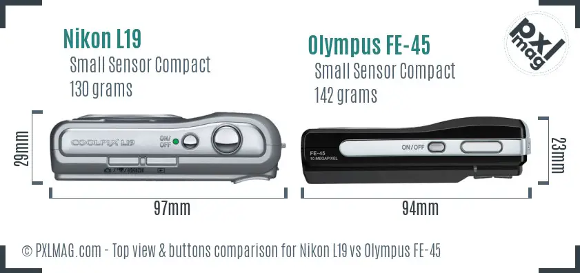 Nikon L19 vs Olympus FE-45 top view buttons comparison