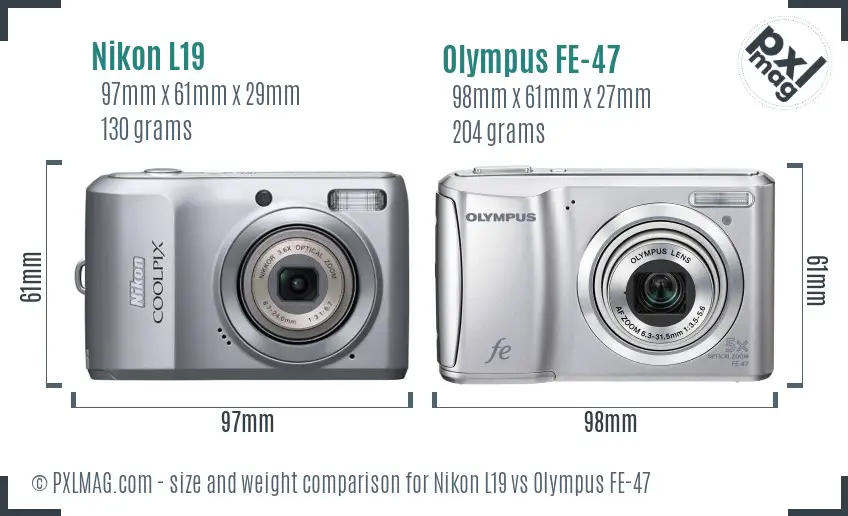 Nikon L19 vs Olympus FE-47 size comparison