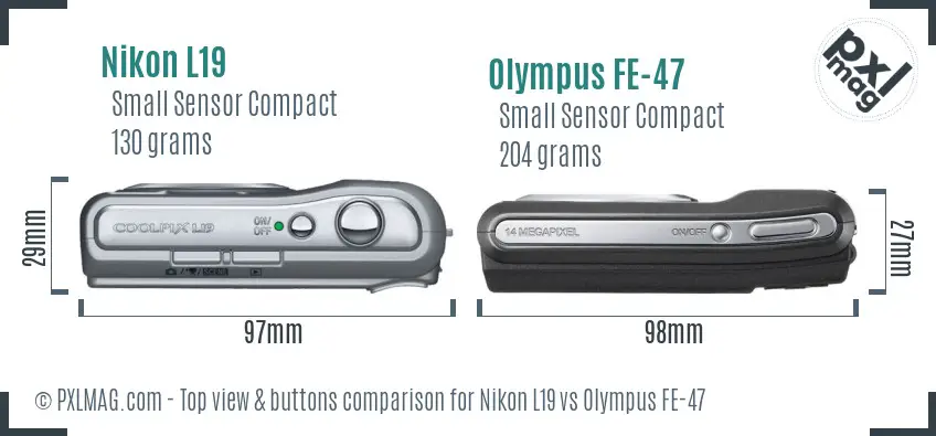 Nikon L19 vs Olympus FE-47 top view buttons comparison