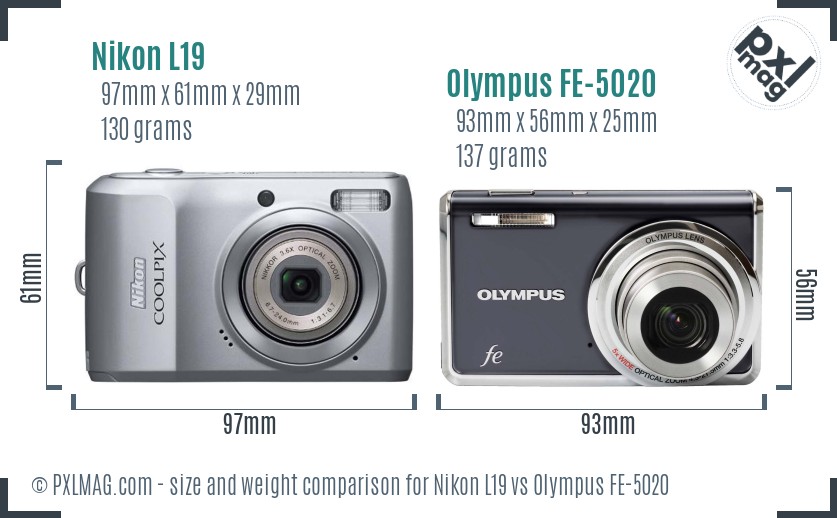 Nikon L19 vs Olympus FE-5020 size comparison