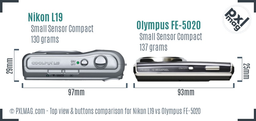 Nikon L19 vs Olympus FE-5020 top view buttons comparison