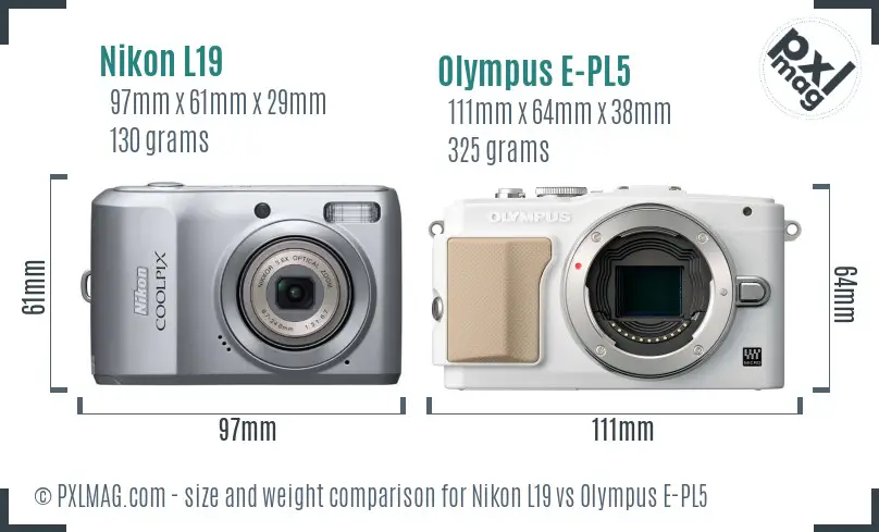 Nikon L19 vs Olympus E-PL5 size comparison