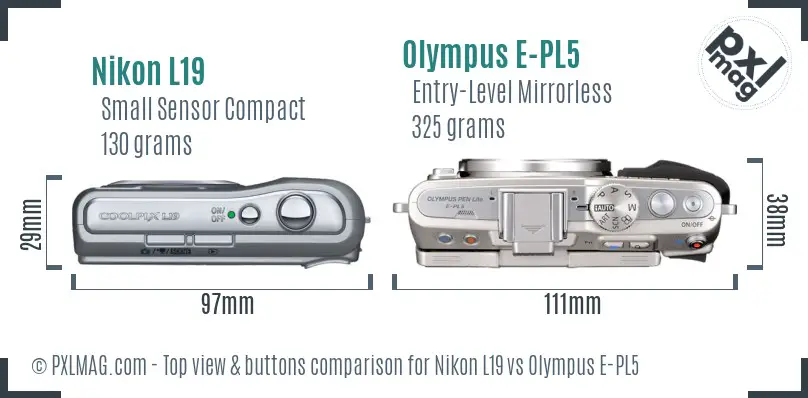 Nikon L19 vs Olympus E-PL5 top view buttons comparison