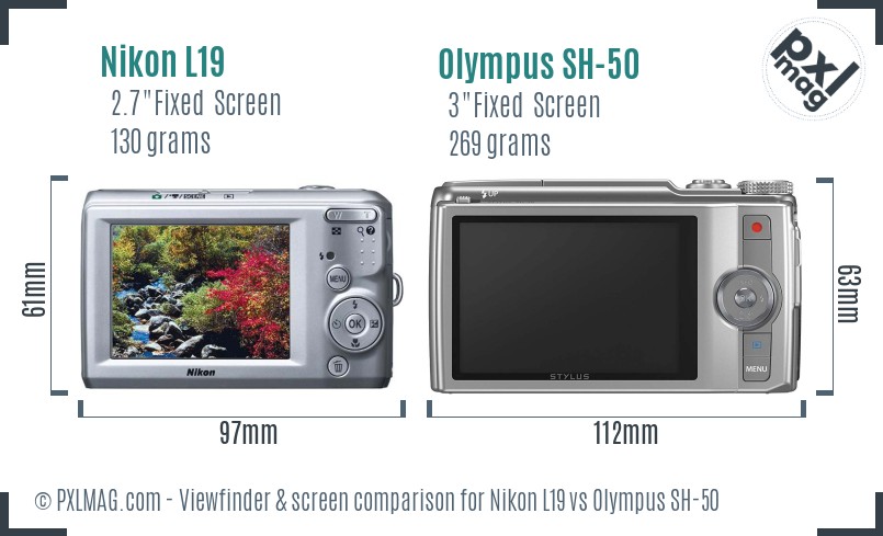 Nikon L19 vs Olympus SH-50 Screen and Viewfinder comparison