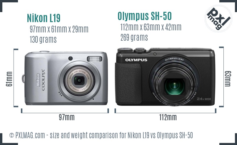Nikon L19 vs Olympus SH-50 size comparison Nikon L19 vs Olympus SH-50 size comparison