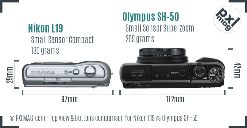 Nikon L19 vs Olympus SH-50 top view buttons comparison