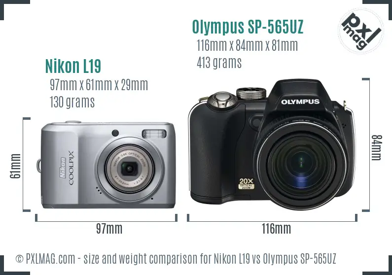 Nikon L19 vs Olympus SP-565UZ size comparison Nikon L19 vs Olympus SP-565UZ size comparison