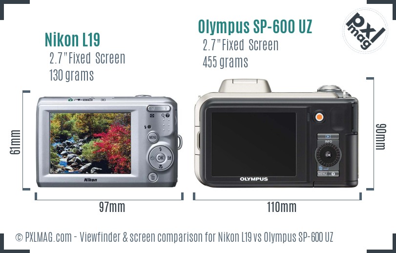 Nikon L19 vs Olympus SP-600 UZ Screen and Viewfinder comparison