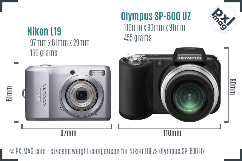 Nikon L19 vs Olympus SP-600 UZ size comparison Nikon L19 vs Olympus SP-600 UZ size comparison