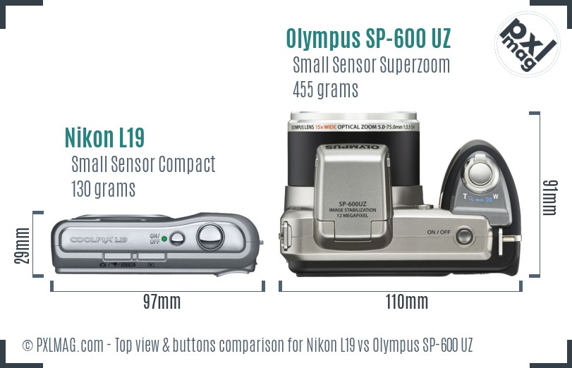 Nikon L19 vs Olympus SP-600 UZ top view buttons comparison