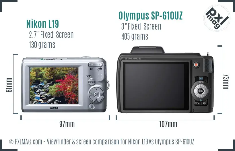 Nikon L19 vs Olympus SP-610UZ Screen and Viewfinder comparison