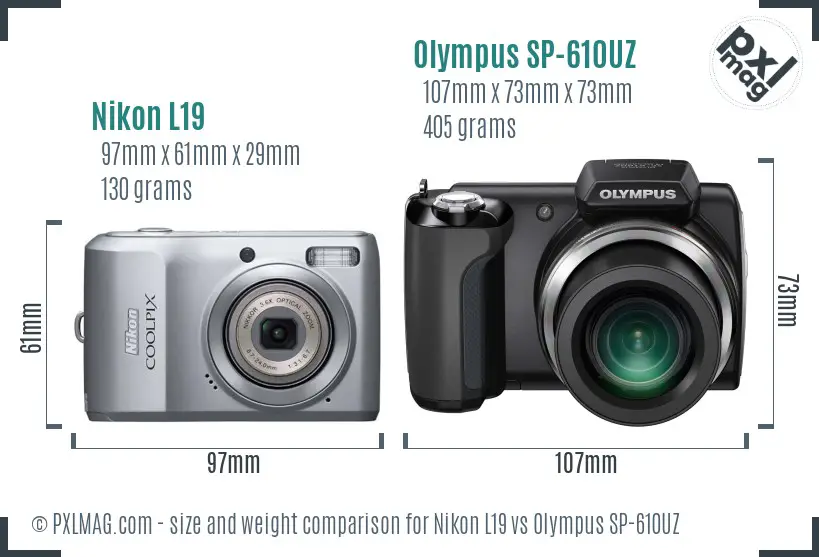 Nikon L19 vs Olympus SP-610UZ size comparison