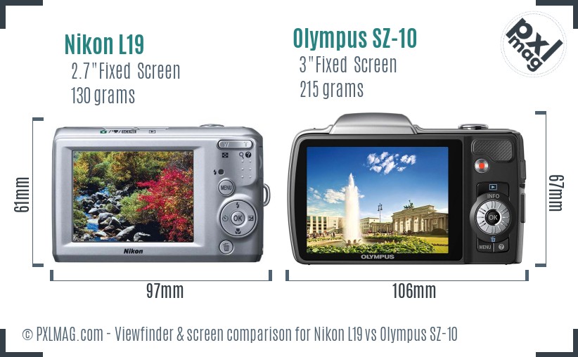 Nikon L19 vs Olympus SZ-10 Screen and Viewfinder comparison