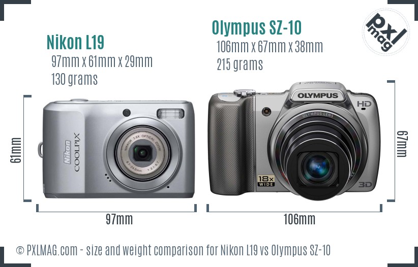 Nikon L19 vs Olympus SZ-10 size comparison