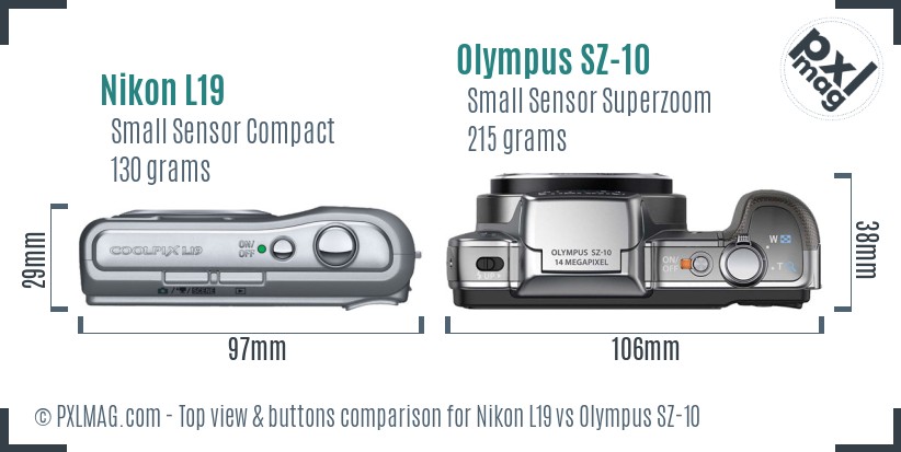Nikon L19 vs Olympus SZ-10 top view buttons comparison
