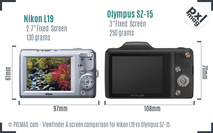 Nikon L19 vs Olympus SZ-15 Screen and Viewfinder comparison