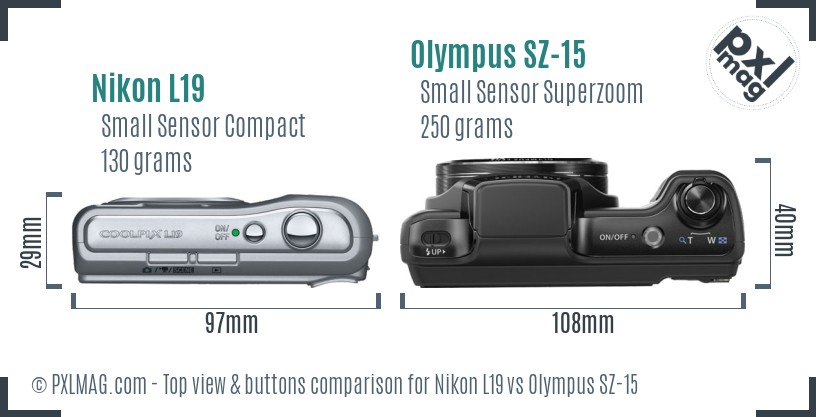 Nikon L19 vs Olympus SZ-15 top view buttons comparison