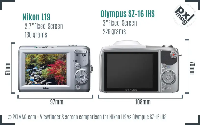 Nikon L19 vs Olympus SZ-16 iHS Screen and Viewfinder comparison