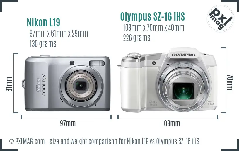 Nikon L19 vs Olympus SZ-16 iHS size comparison