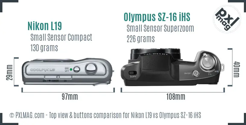 Nikon L19 vs Olympus SZ-16 iHS top view buttons comparison