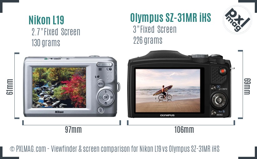 Nikon L19 vs Olympus SZ-31MR iHS Screen and Viewfinder comparison