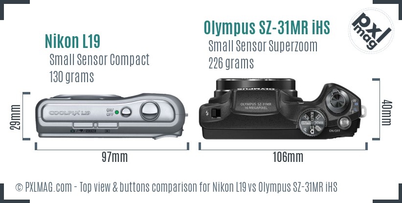 Nikon L19 vs Olympus SZ-31MR iHS top view buttons comparison