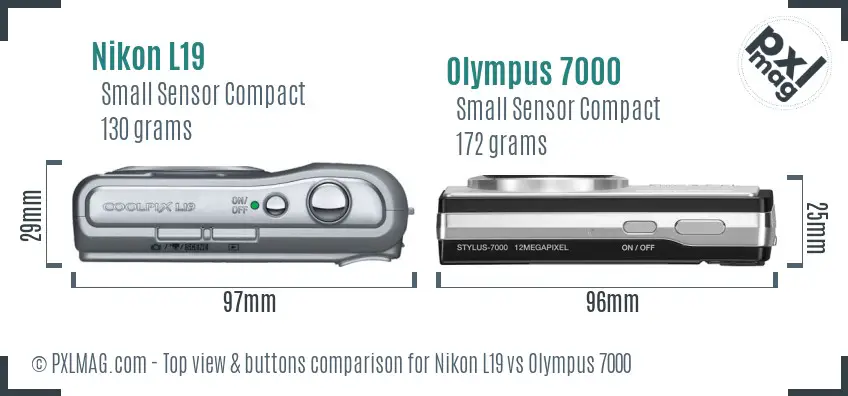 Nikon L19 vs Olympus 7000 top view buttons comparison