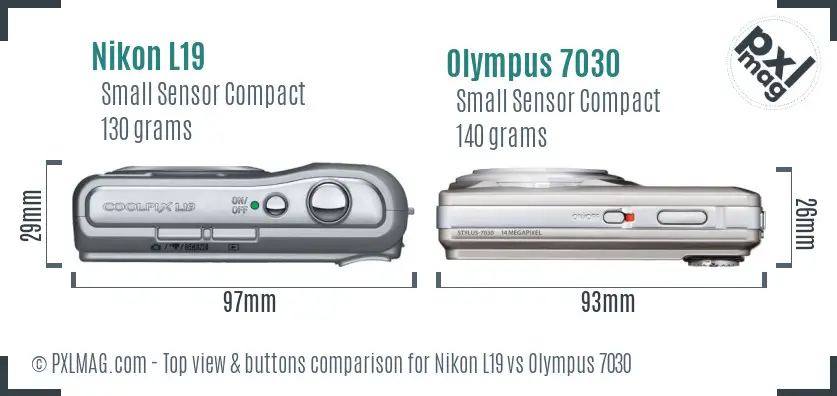 Nikon L19 vs Olympus 7030 top view buttons comparison