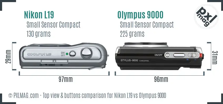 Nikon L19 vs Olympus 9000 top view buttons comparison