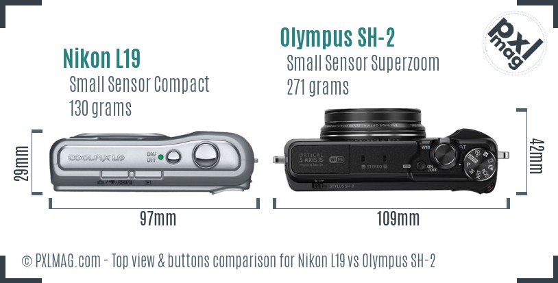 Nikon L19 vs Olympus SH-2 top view buttons comparison