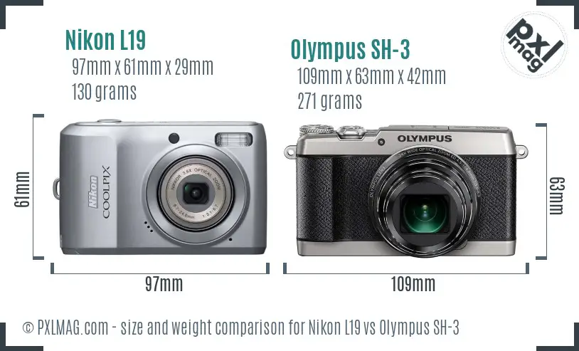 Nikon L19 vs Olympus SH-3 size comparison Nikon L19 vs Olympus SH-3 size comparison