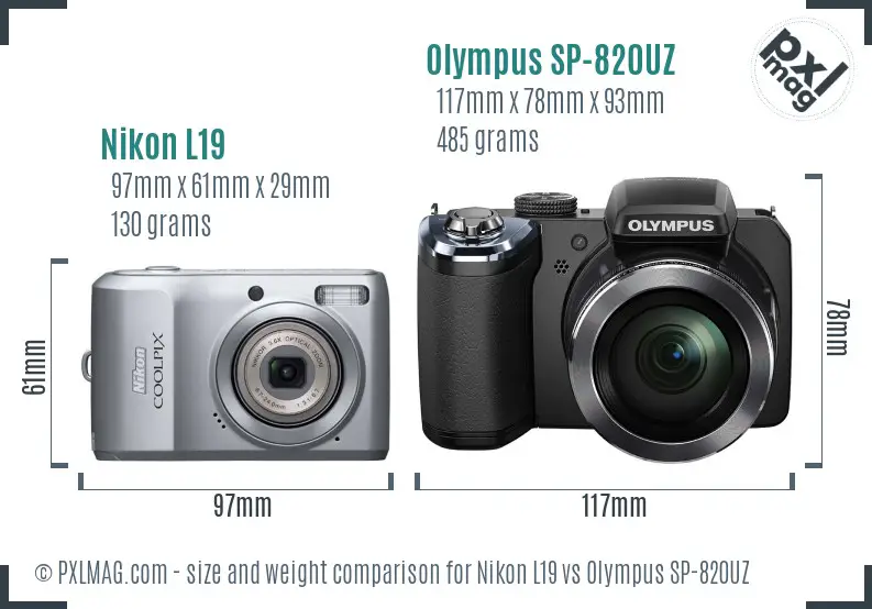 Nikon L19 vs Olympus SP-820UZ size comparison Nikon L19 vs Olympus SP-820UZ size comparison
